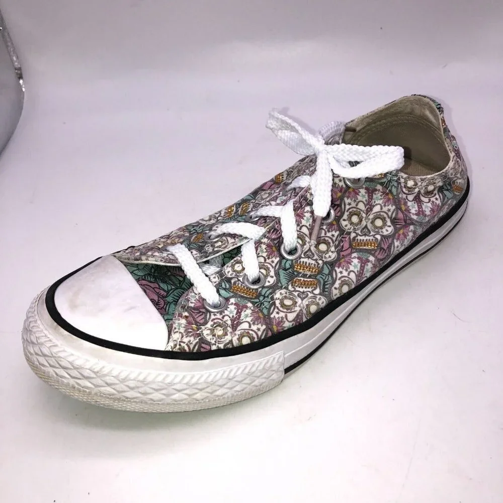 Converse All Star Youth Size 2 Skulls Day of the Dead Low Top Sneakers Shoes